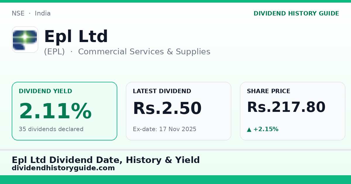 Epl Ltd (EPL) dividend history — 2.11% yield, 35 dividends declared