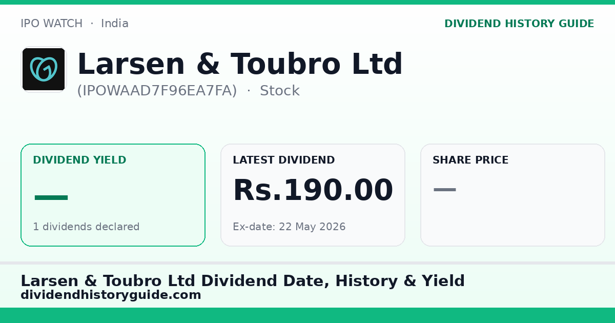 Larsen & Toubro Ltd (IPOWAAD7F96EA7FA) dividend history — 0% yield, 1 dividends declared