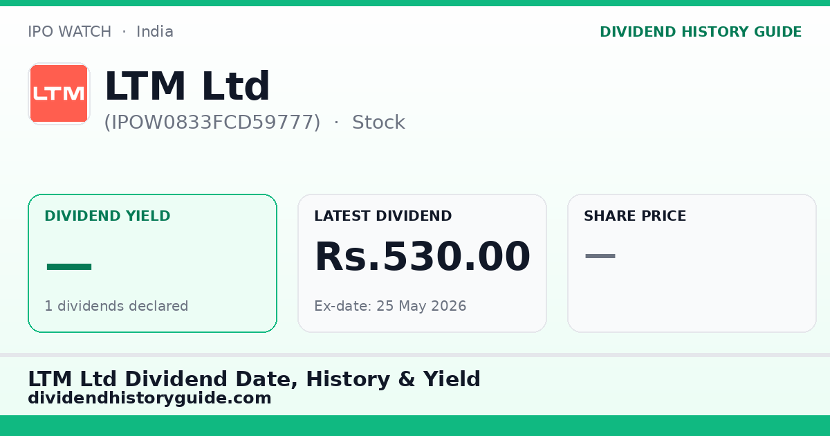 LTM Ltd (IPOW0833FCD59777) dividend history — 0% yield, 1 dividends declared