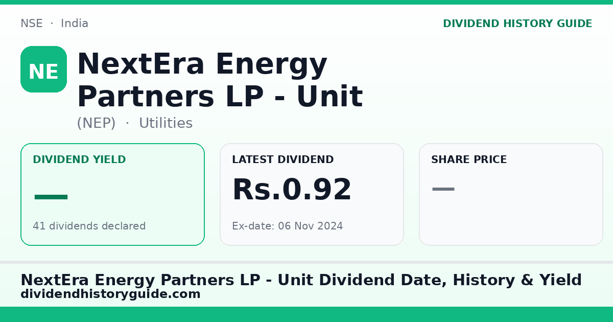 NextEra Energy Partners LP - Unit (NEP) dividend history — 0% yield, 41 dividends declared
