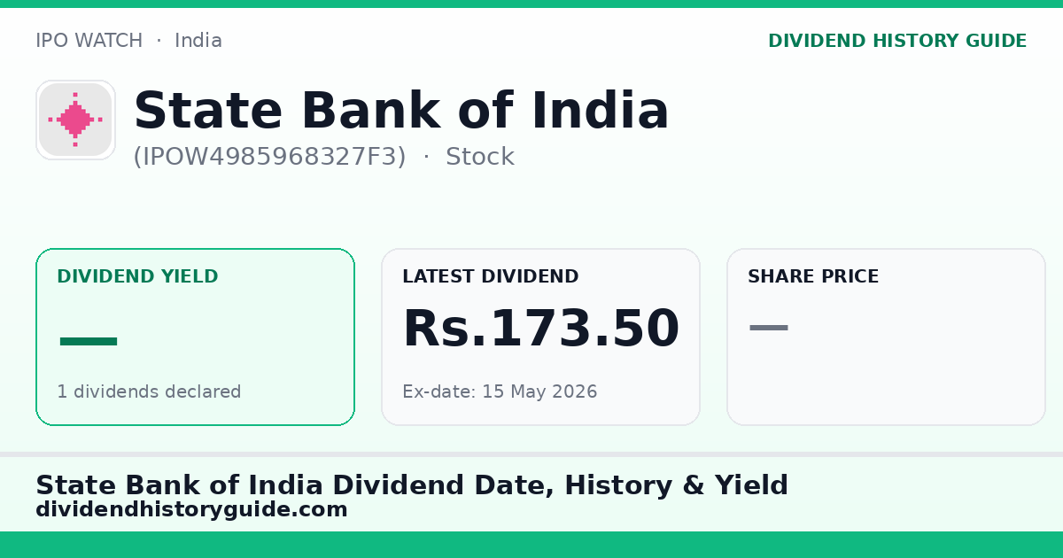 State Bank of India (IPOW4985968327F3) dividend history — 0% yield, 1 dividends declared